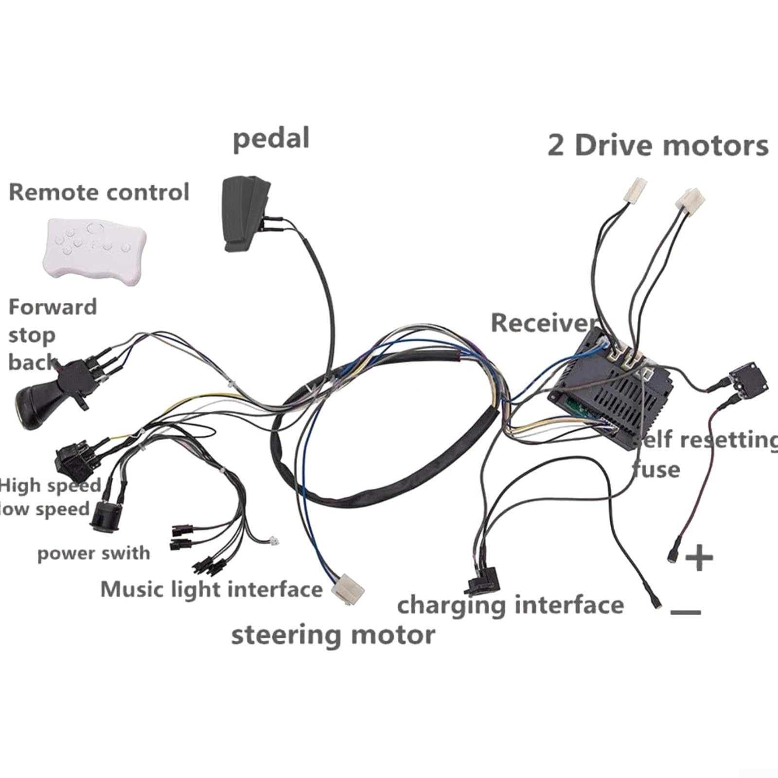 Weelye Kit di conversione fai da te 12 V per auto elettriche per bambini con telecomando, cablaggio, interruttori e motore, set completo per la modifica di veicoli giocattolo con telecomando genitori