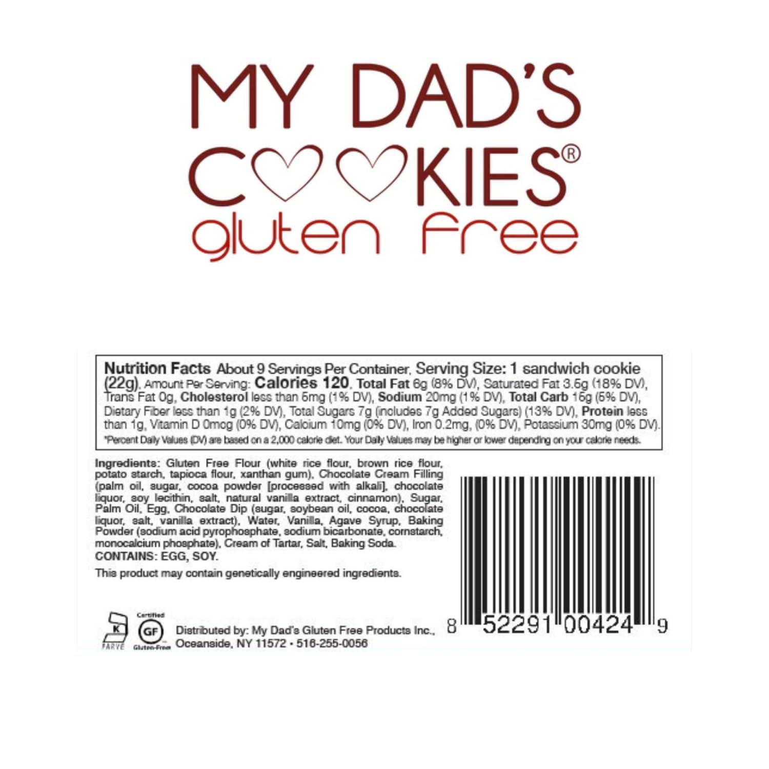 My Dad's Cookies Gluten Free Chocolate Fancy Vanilla Sandwich Cookies With Chocolate Fudge Filling - Dairy Free, Kosher, Nut Free, Italian Cookies - Baked Fresh - 6oz (3 Pack Cookie Boxes With Window)