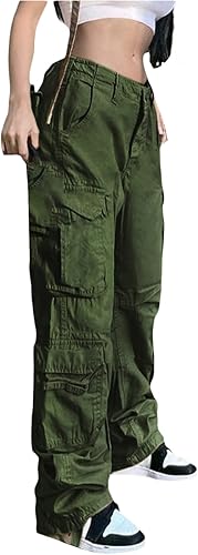 Miniatura 2 de Awoscut Pantalones cargo Y2k para mujer, estilo casual, pierna recta, tiro alto, holgados, con múltiples bolsillos, ropa de calle