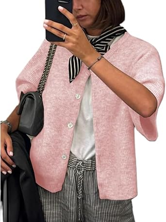Women Y2k Knitted Crop Cardigan Shirt Short Sleeve Button Down Ribbed Knit Crop Top Outwear Top Tee Shirt