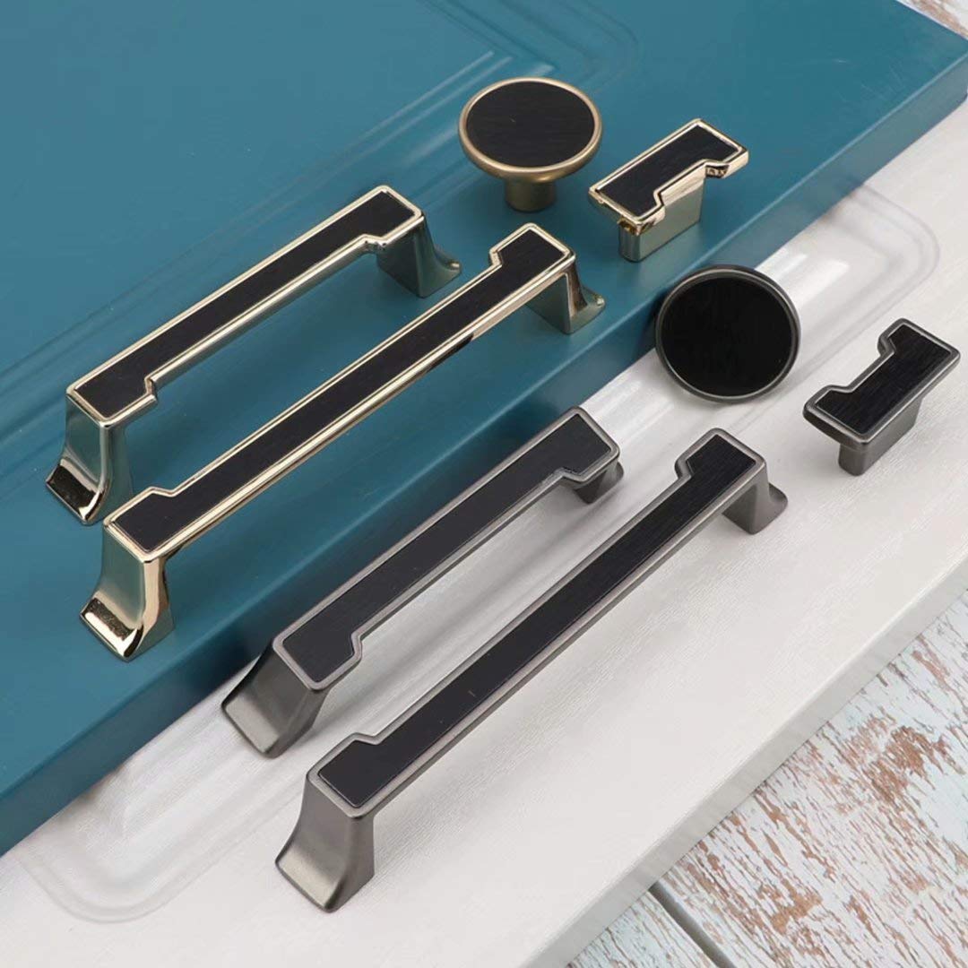 Schranktürgriff Griffe Möbelgriff Schrank Schubladengriffe, 10 Stück Küchenmöbelbeschläge Türgriffe Nordische Einfache Möbelgriffe (Gold + Schwarz Lochabstand 128 mm)