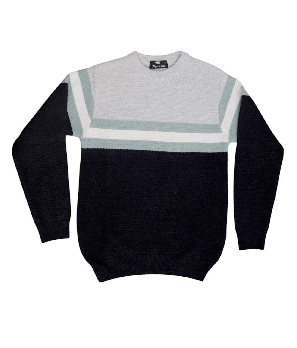 Makavio Men's Colour Block Knitted Sweater, Crew Neck, Long Sleeve, Casual and Office Wear-picture-40