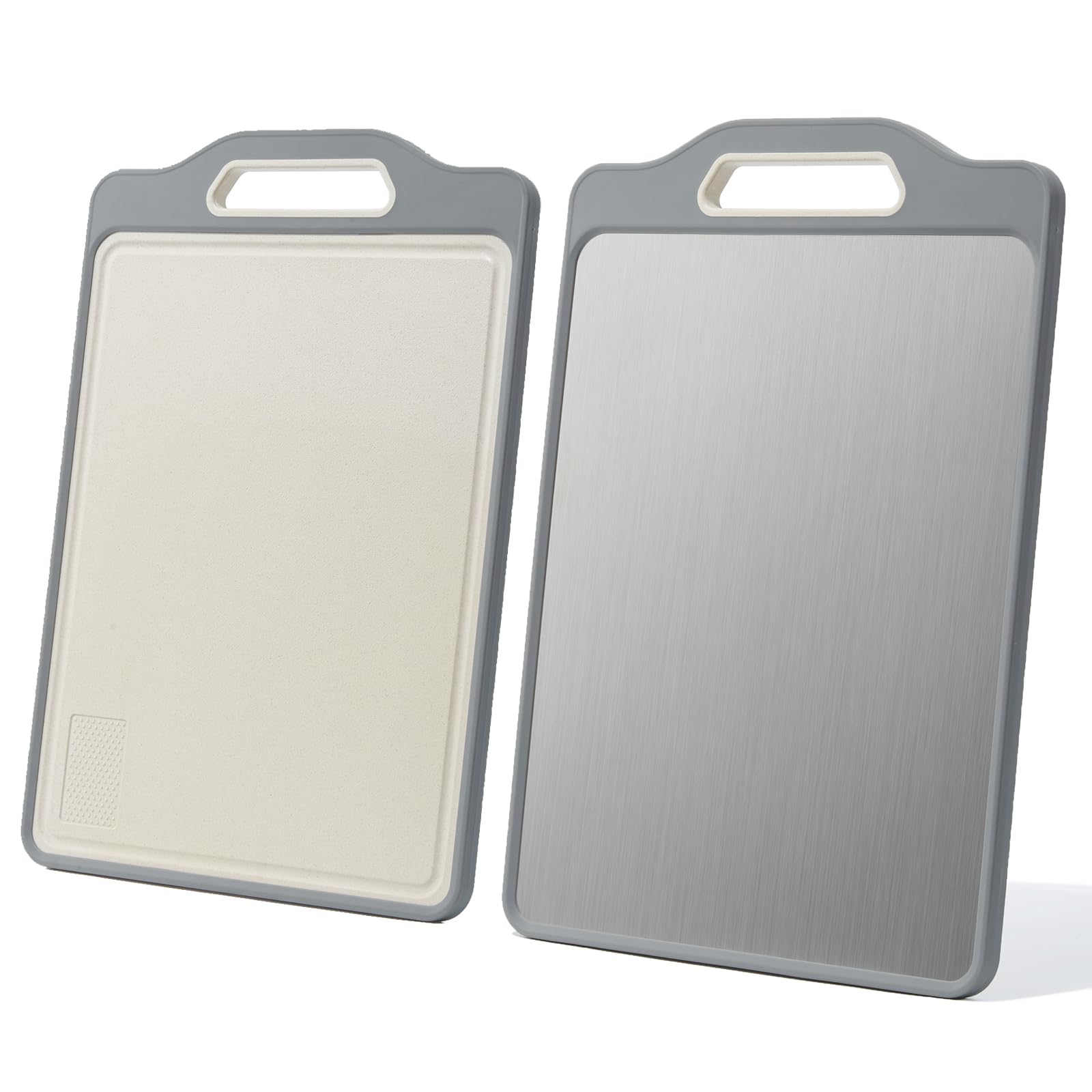 Stainless Steel Cutting Boards For Kitchen,Double Sided Cutting Board With Handle,Stainless Cutting Board And Wheat Straw Chopping Board With Juice Troughe,Kitchen Chopping Board Easy To Clean