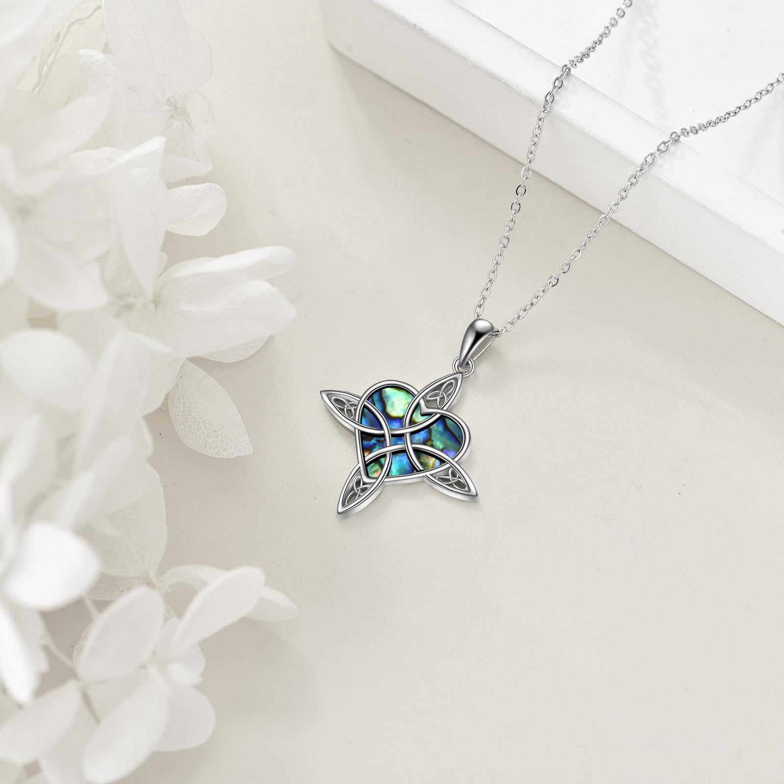 Triple Luna Celta para Mujer, Colgante de corazón con Nudo de Plata de Ley, Concha de abulón, Ankh CROS, Regalos de cumpleaños de Navidad para niñas