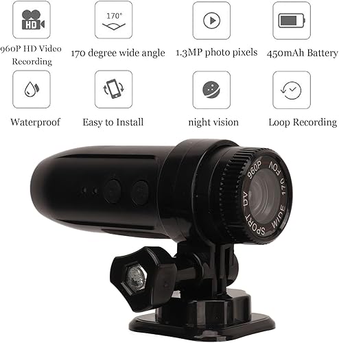 Miniatura 5 de Pomya Cámara de casco de motocicleta para bicicleta, mini cámara de acción deportiva impermeable de 170 gran angular para manillar de automóvil,