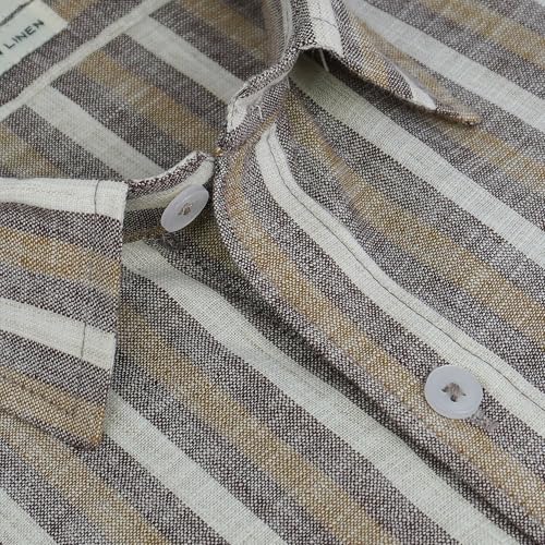 Image of GHPC Cotton Linen Striped Half Sleeves Regular Fit Formal Shirt for Men
