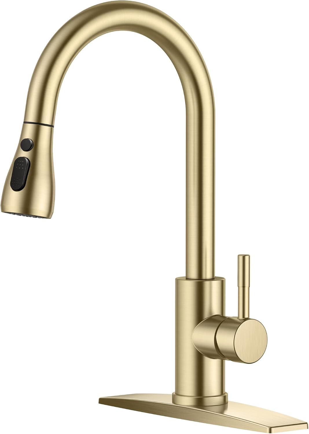 FORIOUS Gold Kitchen Faucets with Pull Down Sprayer, Kitchen Sink Faucet with Pull Out Sprayer, Fingerprint Resistant, Single Hole Deck Mount, Single Handle Copper Kitchen Faucet, Champagne Gold