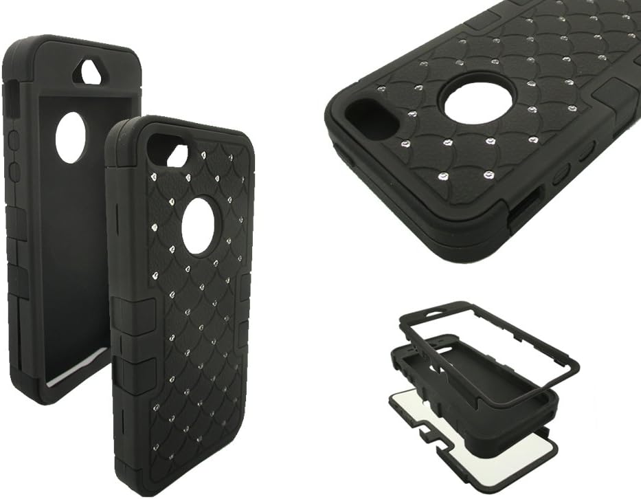 iPhone 5 Diamond Case, Nue Designs TM Cute Bling Rugged High Impact Hybrid Diamond Soft Silicone Hard Skin Case Cover iPhone 5/5s (Black/Black)