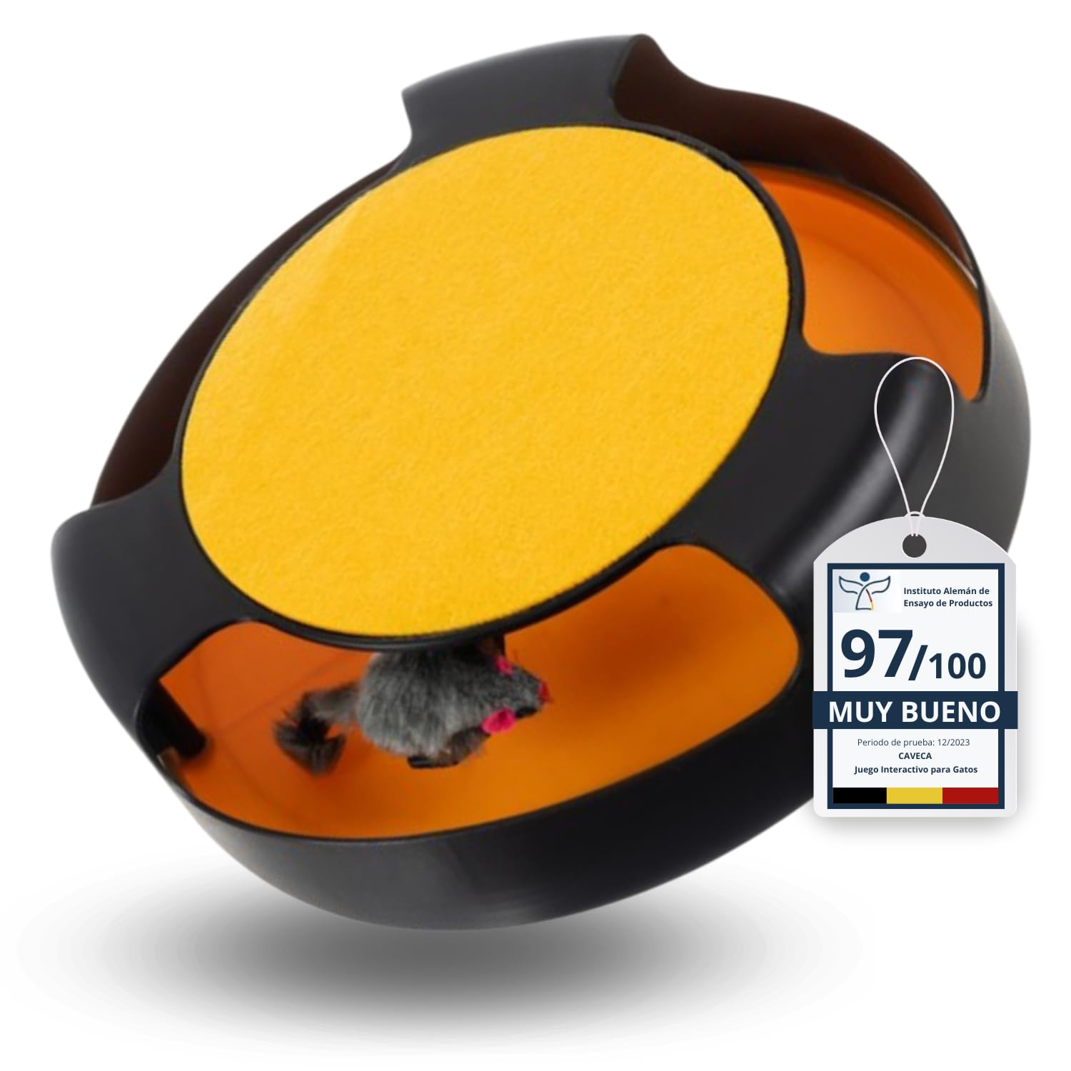 CAVECA Juguete Gato Interactivo con Ratón Interactivo y Rascador para Gato, Rotación de 360º​ ​Grados, Juegos Interactivos Gato para Mejorar la Estimulación Física, de Caza y Psicológica de tu Mascota