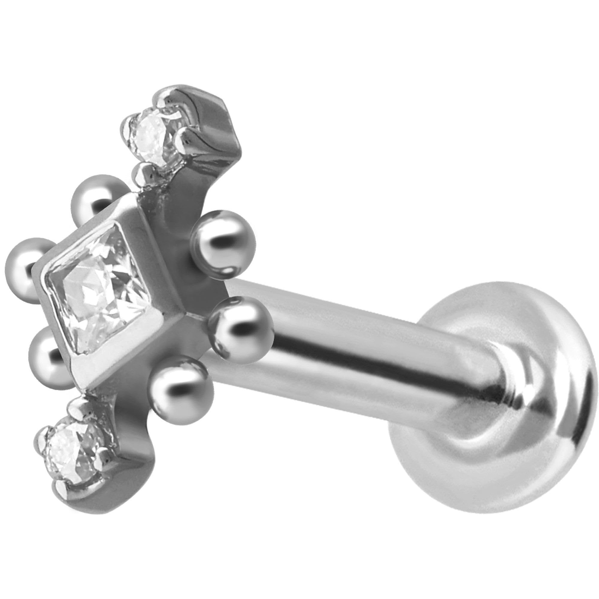PIERCINGLINE Piercing Stecker 14 Gold Labret mit Innengewinde 3 MOISSANITE + KUGELN 585er Gold - Roségoldfarben, Goldfarben, Silberfarben