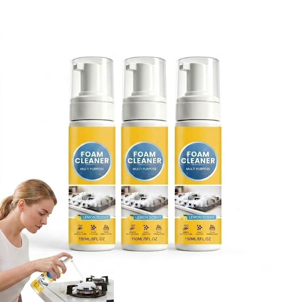 Vielseitiger Küchenreiniger, Tiefenreiniger & schnell wirkender Schaumreiniger, kraftvoller Badreiniger, effizienter Entferner von klebrigen Substanzen, Flecken- Fettentferner mit Zitronenduft (3pcs)