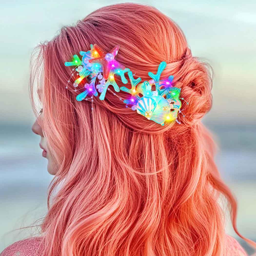 JAKAWIN Light Up Starfish Mermaid Hair Clips Accessories Seashell Costume Hair Barrette for Women - Image 5