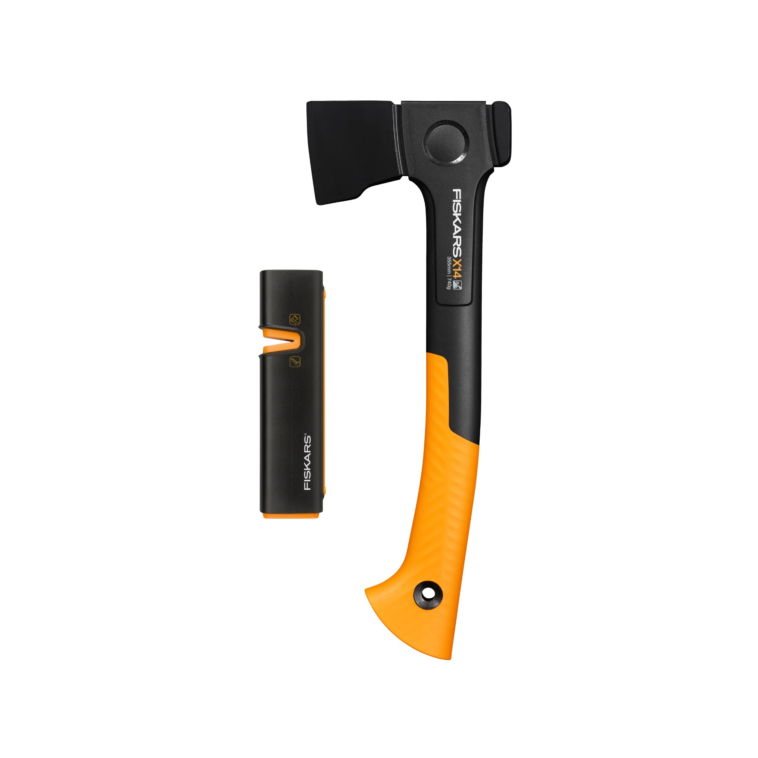 Fiskars X14 Zestaw zawierający siekierę oraz ostrzałkę do siekier i noży