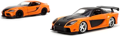 Miniatura 6 de Fast & Furious 1:32 Han's Mazda RX-7 y Toyota GR Supra - Paquete doble de autos fundidos, juguetes para niños y adultos