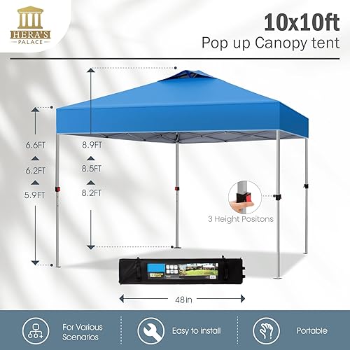 Miniatura 7 de HERA'S PALACE Tienda de campaña desplegable de 10 x 10 pies, toldo al aire libre para patio con bolsa enrollable, 3 alturas ajustables, toldo de