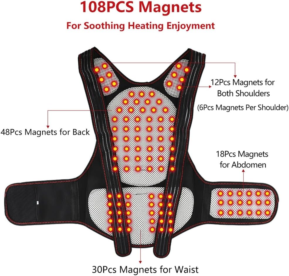 Self Heating Back Support Waist Brace Magnetic Correction Belt Posture Spine Lumbar(M)