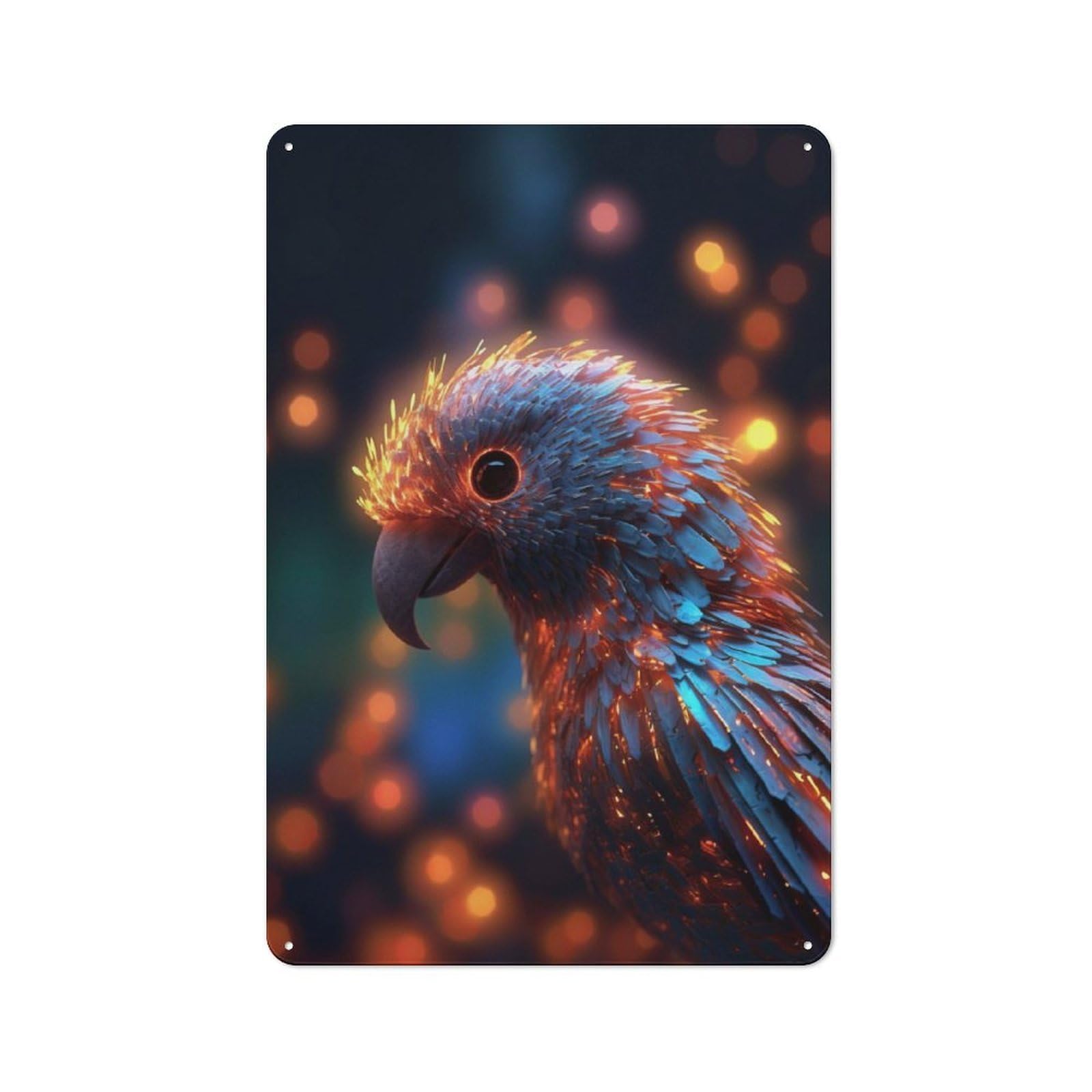 Tin Wall Sign with Glowing Parrot Design 30x20cm, Classic Bistro Wall Plaque for Bakery, Diner, Cafe Or Family Room