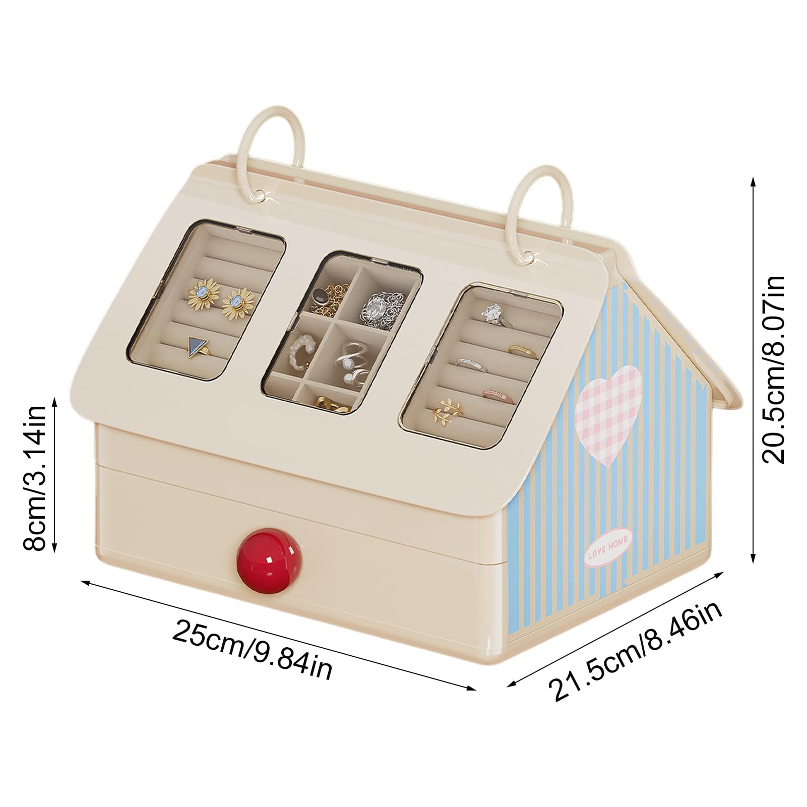 Joyeros Para Mujer Con Cajón Forma De Casa Adorable Organizador | Estuche de Almacenamiento para Joyas Novia Mujeres Hija Familia Amigos Baño Escritorio Tocador Hogar Casa