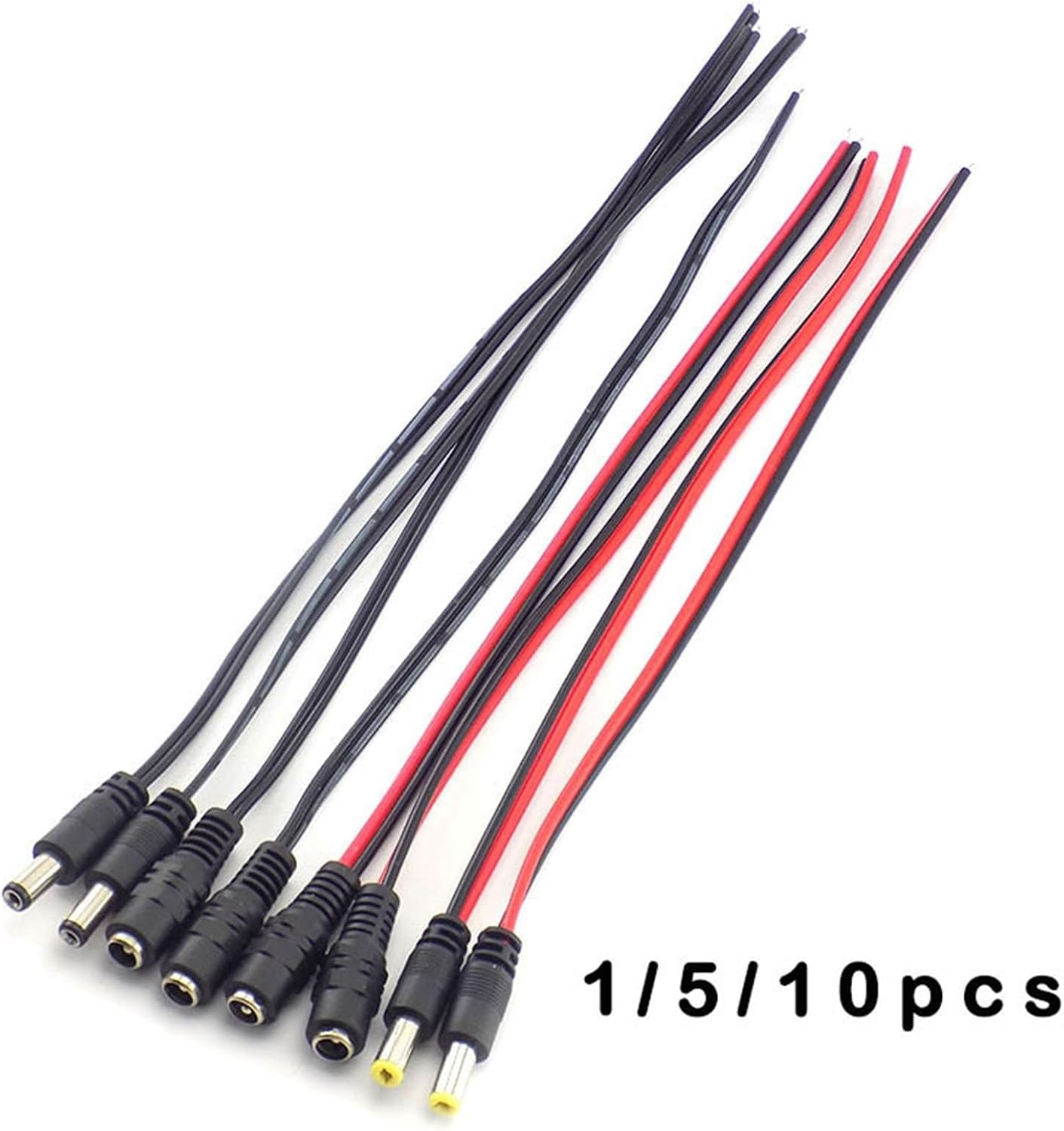 1/5/10pcs 12V DC Male Female Connectors Jack Cable Adapter Power Supply Wire Cord 5.5 x 2.1mm(Black DC Female,10pcs)