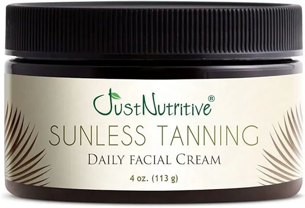 Sunless Tanning Daily Facial Cream | Self-Tanner | Sunless Tanning Lotion | Self-Tanning Lotion | Sunkiss Glow | Just Nutritive | 4 Oz