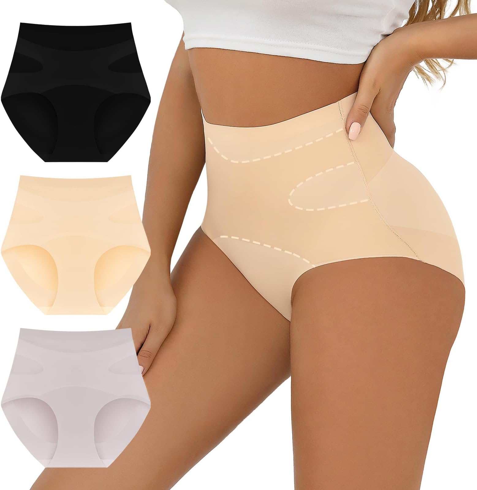 FallSweetNo Show Tummy Control Underwear for Women High Waisted Panties Comfy Briefs Pack