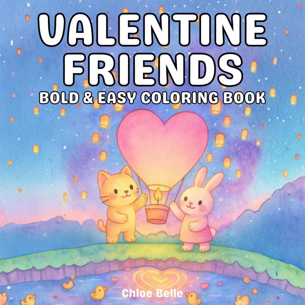 Valentine Friends Bold & Easy Coloring Book: Cute Animals, Romantic Dates, Funny Moments & Heart-Filled Scenes for Adults and Teens