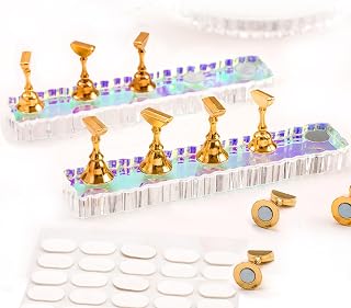 2 Set Nail Stands, Upgraded Aurora Nail Stand for Press Ons, Thickened Wavy Fake Nail Holder for Painting, Nail Display Stand Nail Hand Practice Magnetic Nail Art Tools w/ 100Pcs Double-sided Tape