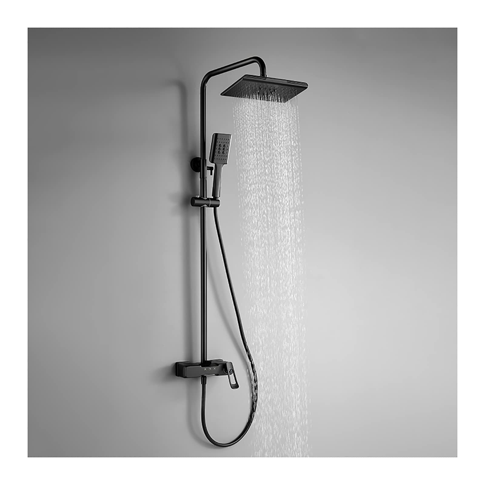 CWCQGH Shower with Rain Shower Head, Shower Combo Set Wall Mount Shower Faucet Set Single Handle Rain Mixer Shower Combo Set with Handheld Shower, Waterfall Tub Spout,Black