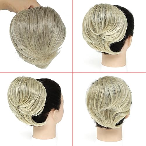 Miniatura 2 de KETHBE Pieza de pelo desordenado, moño sintético despeinado, pieza de pelo corto para cola de caballo sintética con banda de goma elástica, piezas