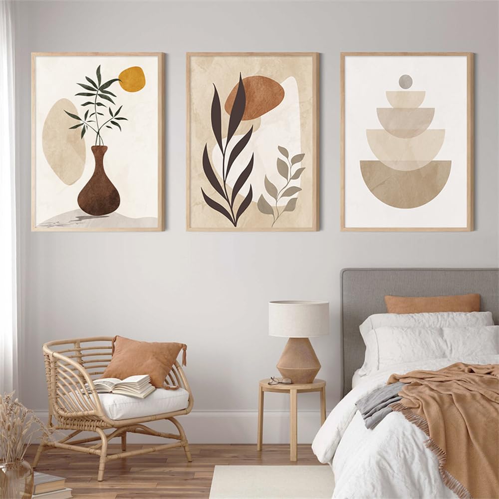 WBYZAC Wall Pictures-Abstract Geometric Leaves Mid Century Modern Posters Canvas Painting Wall Art Print Pictures Bedroom Living Room Kitchen Home Decor-40 * 50cm*3PCS (No Frame)