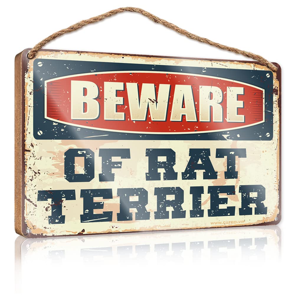 FZFN Bathroom Sign Funny Beware Of Rat Terrier Wooden Sign Home Sign For Front Porch Farm Hanging Door Sign(20X30CM)