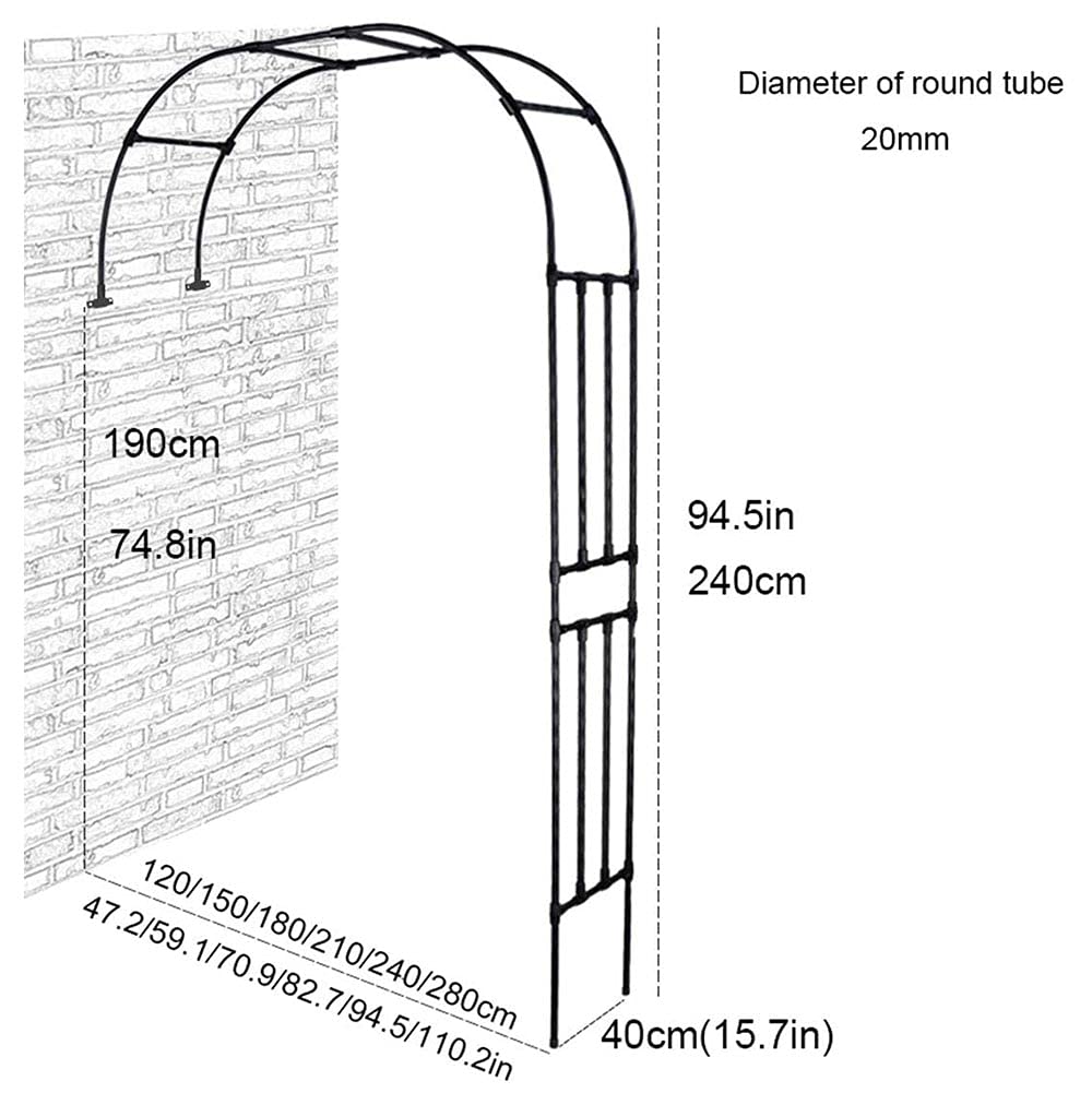 Mezzo arco da giardino con struttura in metallo, 2,4 m, pergolato da esterno per rose viti, supporto resistente alle intemperie per piante rampicanti, grande pergolato da patio per cortile, prato,