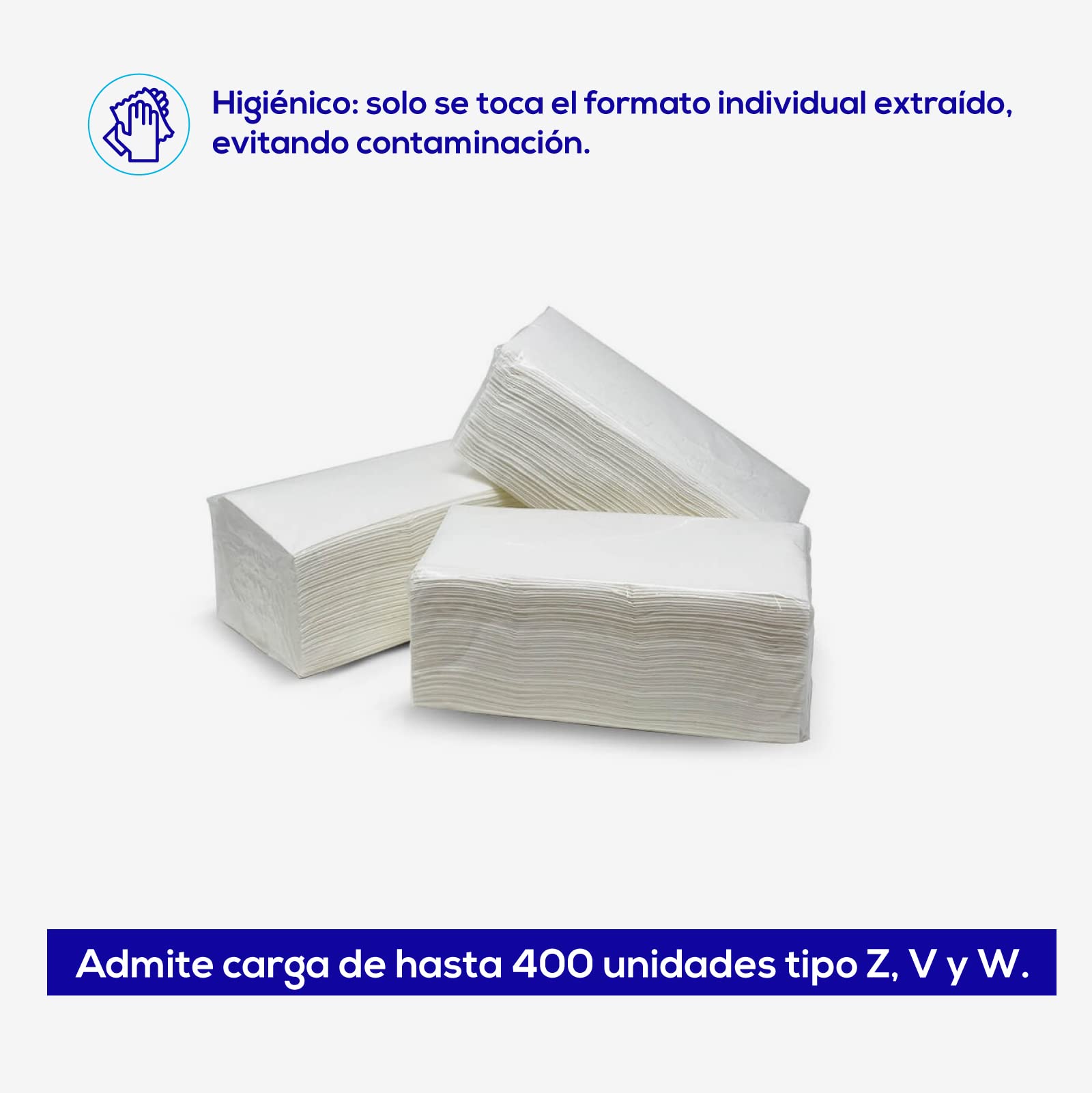 Jofel Dispensador de Papel Higienico 400 Toallitas Zig-Zag ABS Resistente Plata