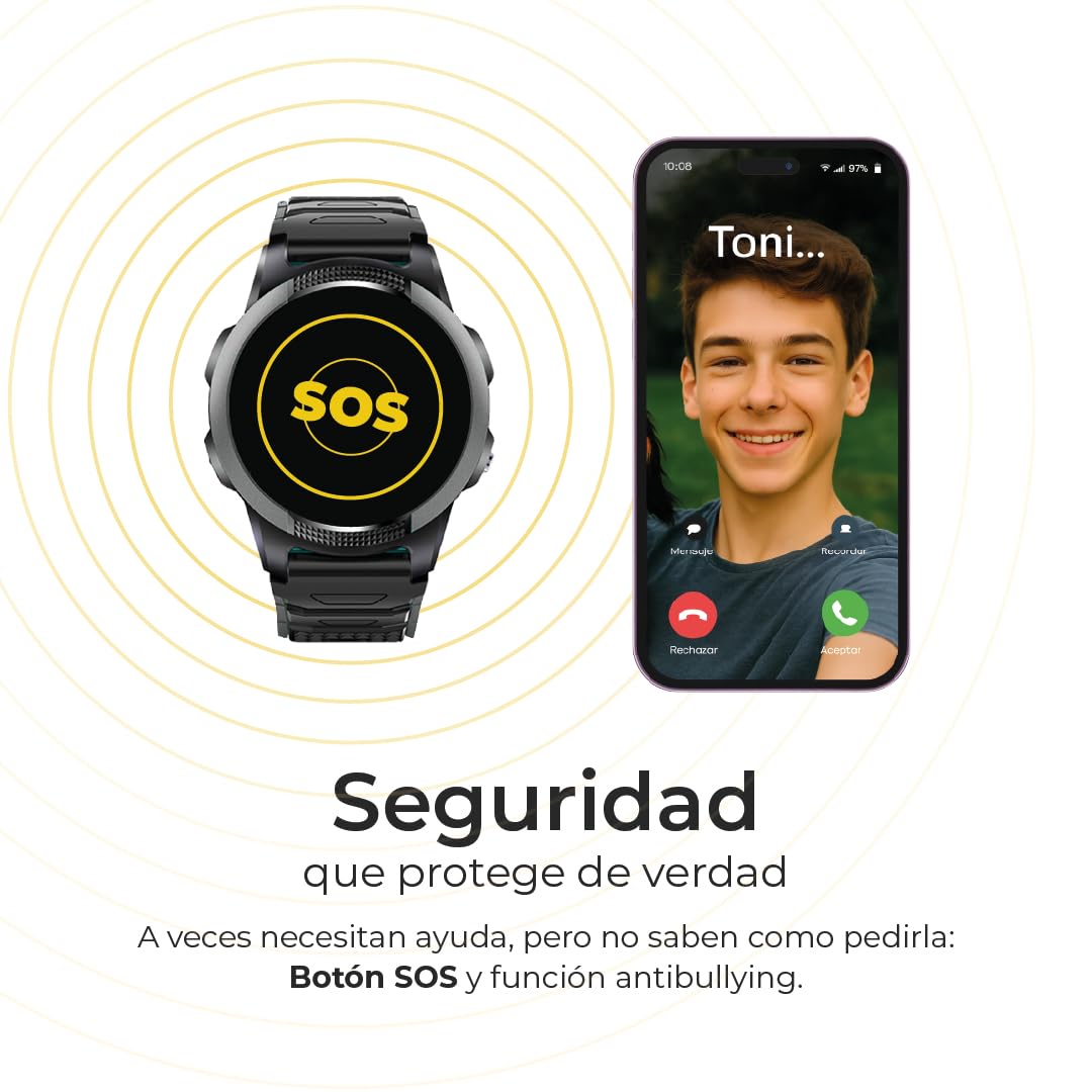 SaveFamily Slim 4G | Reloj Inteligente Niño con Localizador GPS, Llamada, Vídeo, Chat, Botón SOS, Cronómetro | SIM Incluida – Color Verde