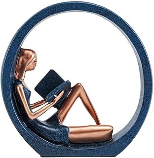 EKDJKK Resin Figurine Reading a Book Yoga Girl Bookshelf Bookcase Aesthetic Decoration Sculpture Accent Piece, Art Sculptures Modern Accents Figurine for Library Office Steel Statue Gifts