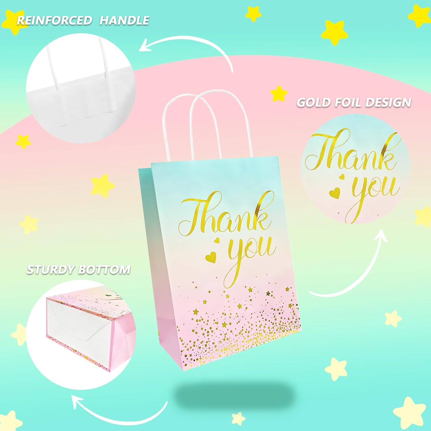 OFIHANLY 24Pcs Small Thank You Gift Bags with Handles Party Favor Goodie Paper Bags Bulk for Kids Birthday, Baby Shower, Wedding, Bridal Shower - Image 2