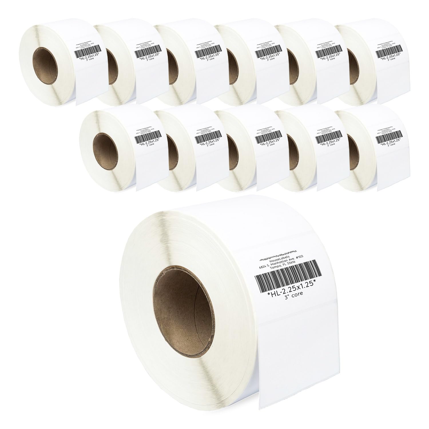 HOUSELABELS 2.25" x 1.25" Address Labels on 3" Core Compatible with Zebra and Rollo Printers, 12 Rolls / 4,000 Labels per Roll