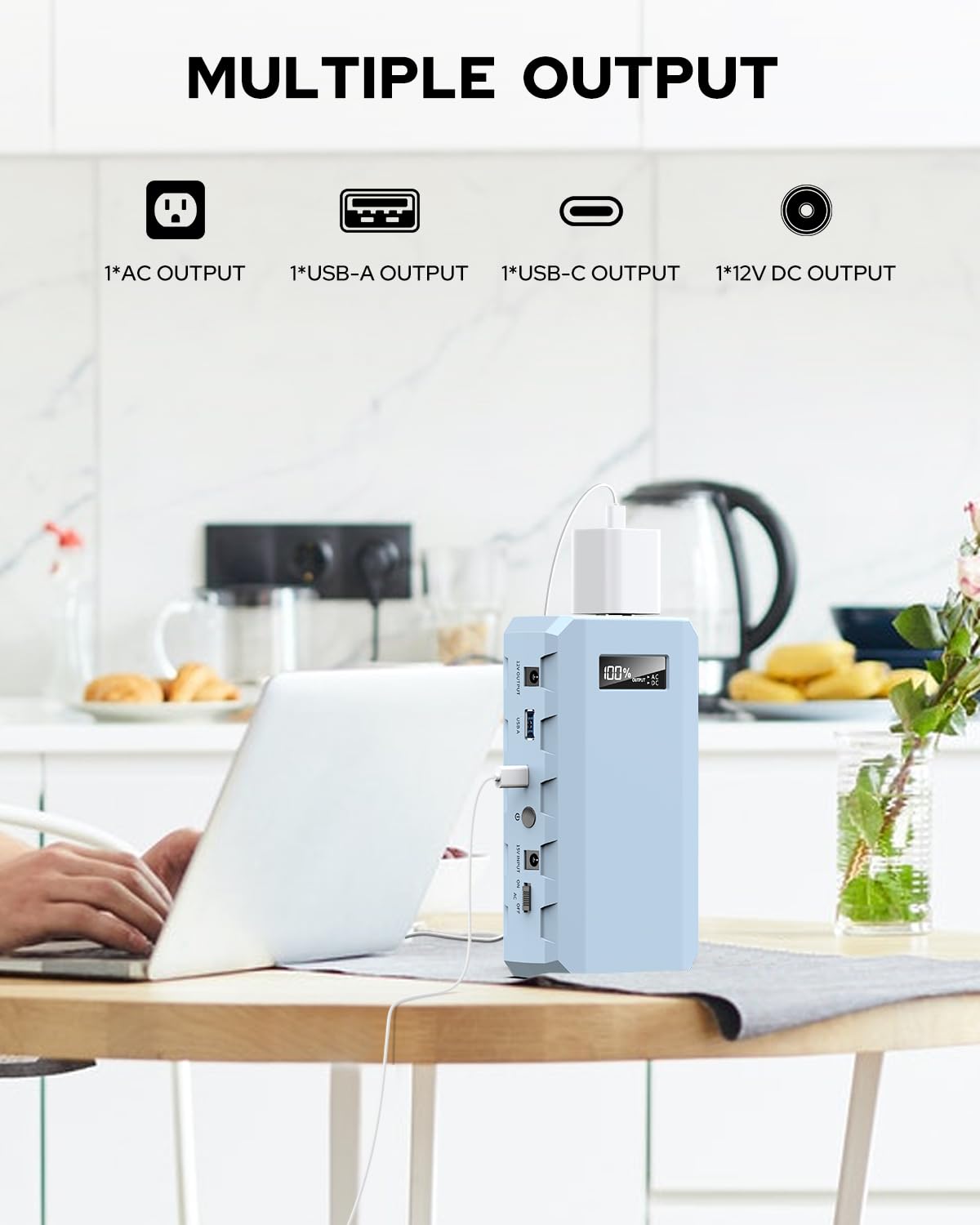 Batería portátil con toma de corriente alterna, cargador portátil de 88 Wh con toma de corriente, QC 3.0, 1 USB/1 USB-C, linterna LED, fuente de alimentación portátil para viajes y hogar