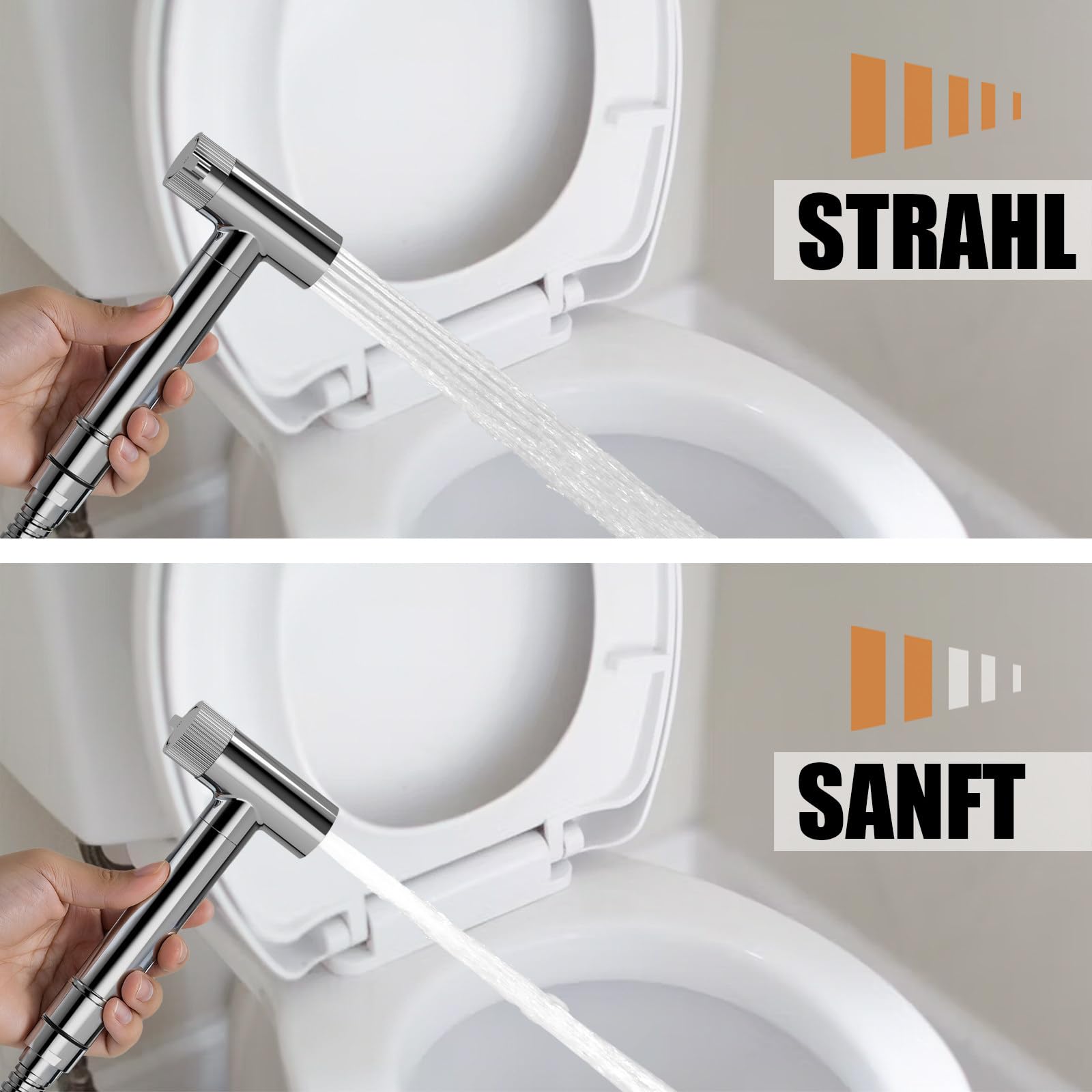 Bidet Handbrause Chrom, Baby-Stoffwindel-Sprühset mit Dual-Modus, Wandmontiert Messing Wasserspar Wand Waschen für Reinigung Spüle, Badezimmer Ecke, Toilette, WC, Persönliche