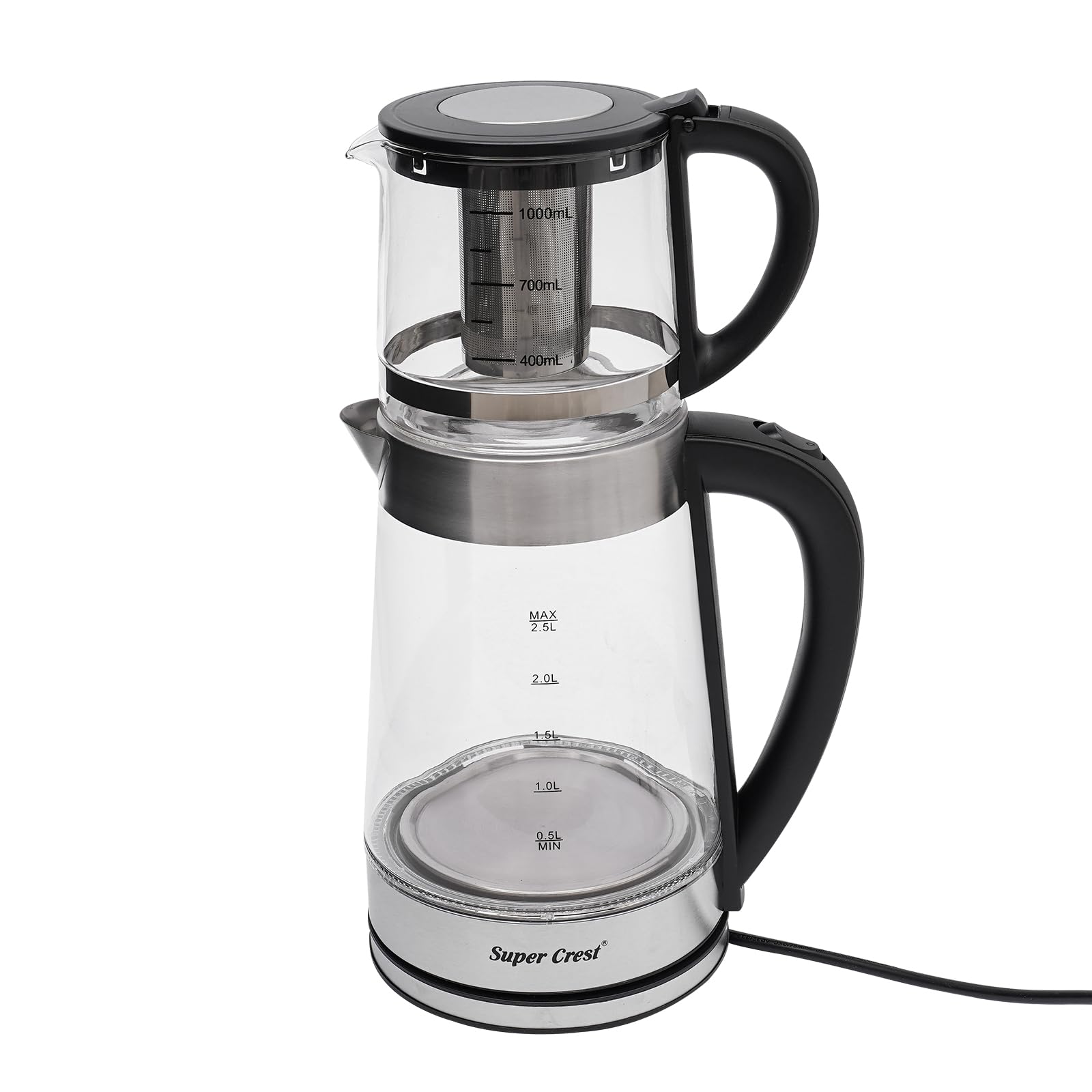 Bouilloire en verre et machine à thé, 2,5 l + 1 l, bouilloire électrique avec 1800 W, design amovible, filtre à thé