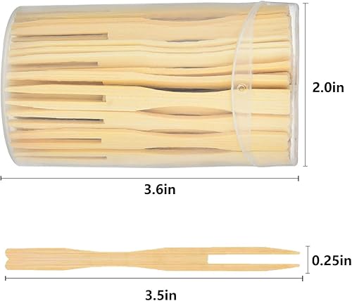 Miniatura 5 de Dongming Tenedores de bambú en miniatura para aperitivos (110 unidades, 3.5 pulgadas, doble punta, biodegradables)