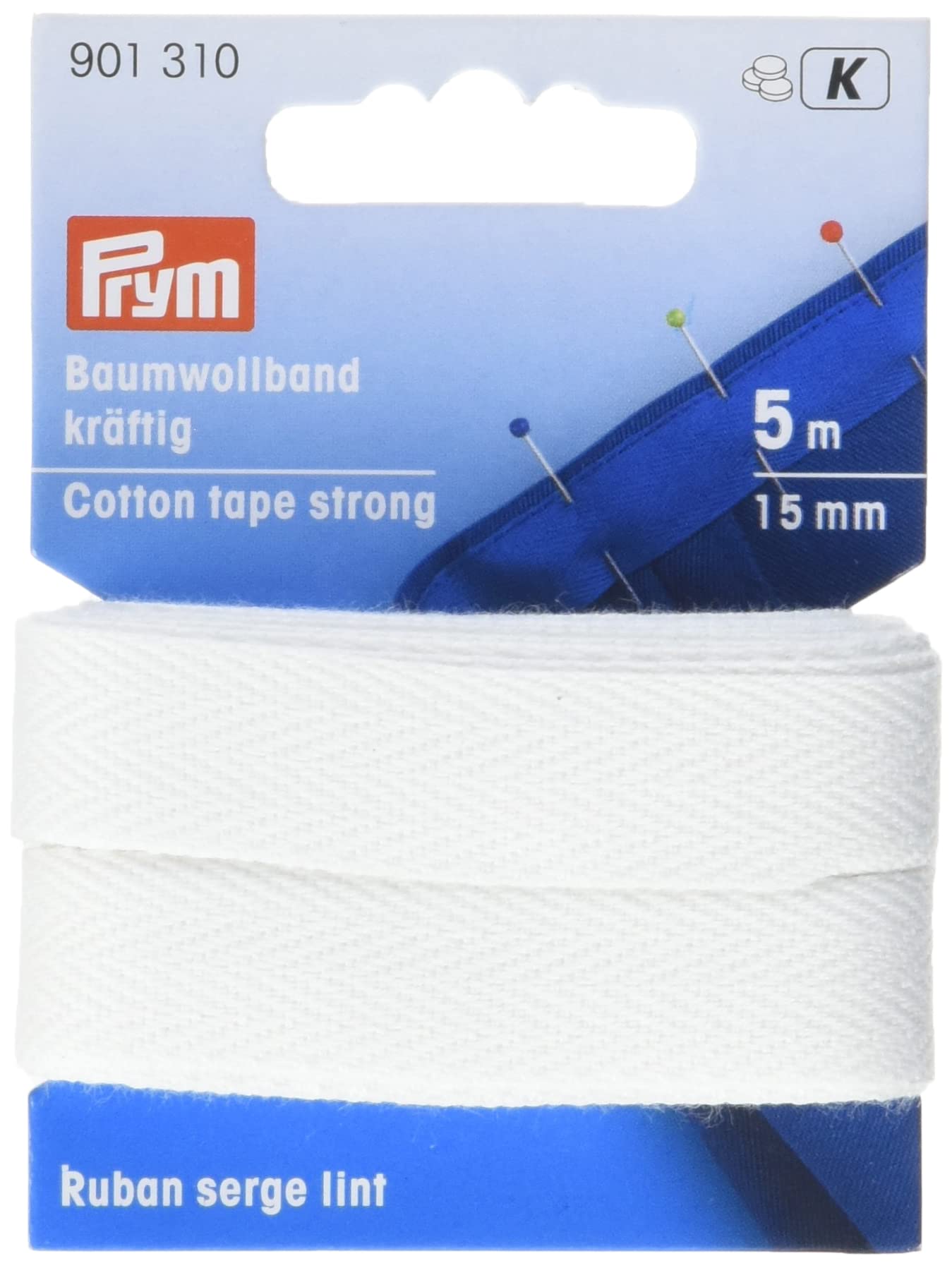 Prym Cotton Ribbon Strong 15 mm White, 100% CO
