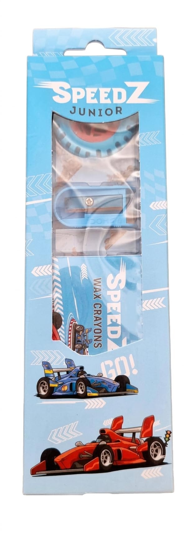 Junior Stationery Kit Combo of 5 Kits| Each Kit Includes 1 Wax Crayons Pack, 2 Extra Dark Wooden Pencils, 1 Eraser & 1 Long Point Pencil Sharpener| A Birthday Gift For Children, SpeedZ-image-16