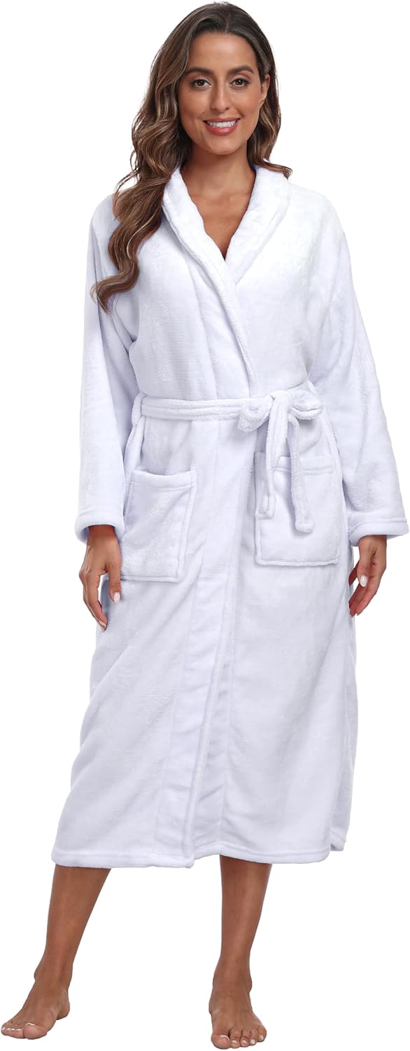 Womens Plush Soft Robe Warm Fleece Shawl Collar Bathrobe Fluffy Long Spa Robes with Pockets - Image 6