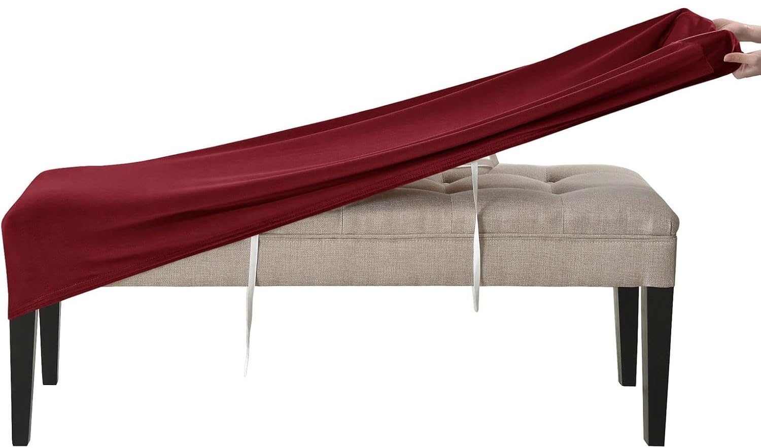 Rtsfkfs Wine Red Velvet Bench Slipcover Washable Upholstered Seat Protector Cover For Living Room, Kitchen & Bedroom(Wine Red)
