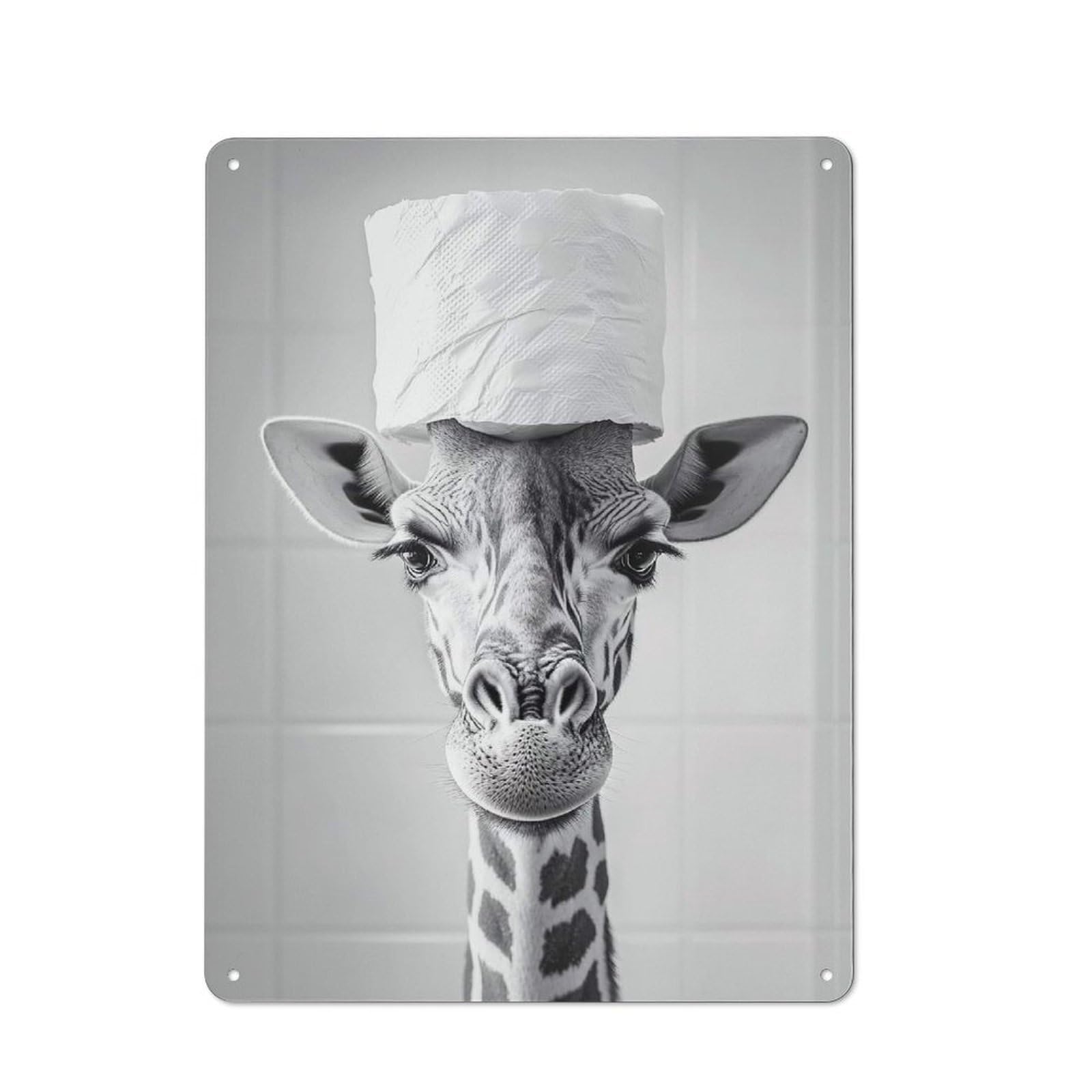 Industrial Giraffe with Toilet Paper Hat Retro Metal Sign 40x30cm, Shed Wall Plaque for Garage, Workshop, Shed Or Utility Room