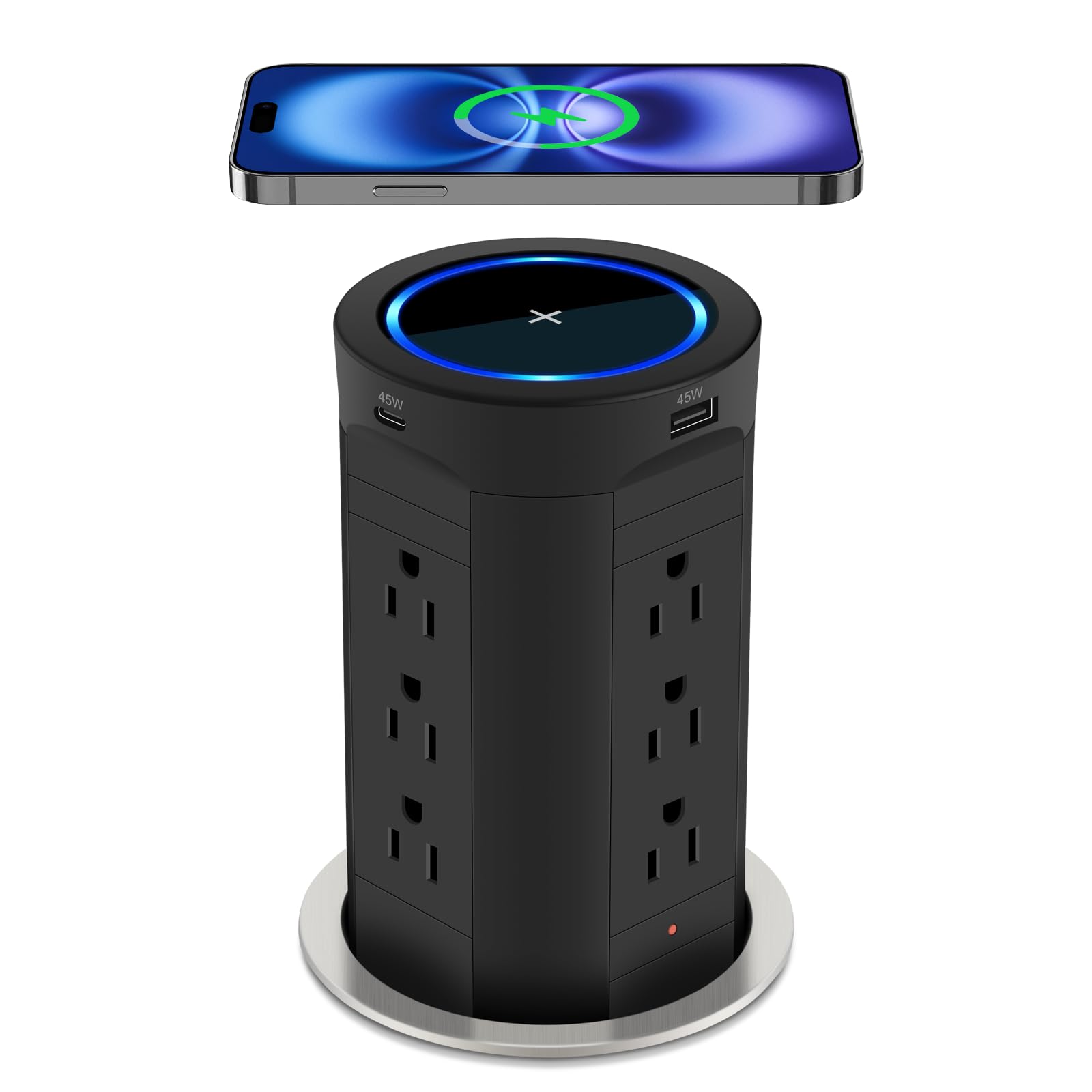 4-inch Pop Up Outlet for Countertop with 45W USB,17-in-1 Desktop Power Strip with 15W Wireless Charger,12 Outlets 4 USB Ports,15Amp Tamper Resistant Receptacle for Home Office Kitchen Black