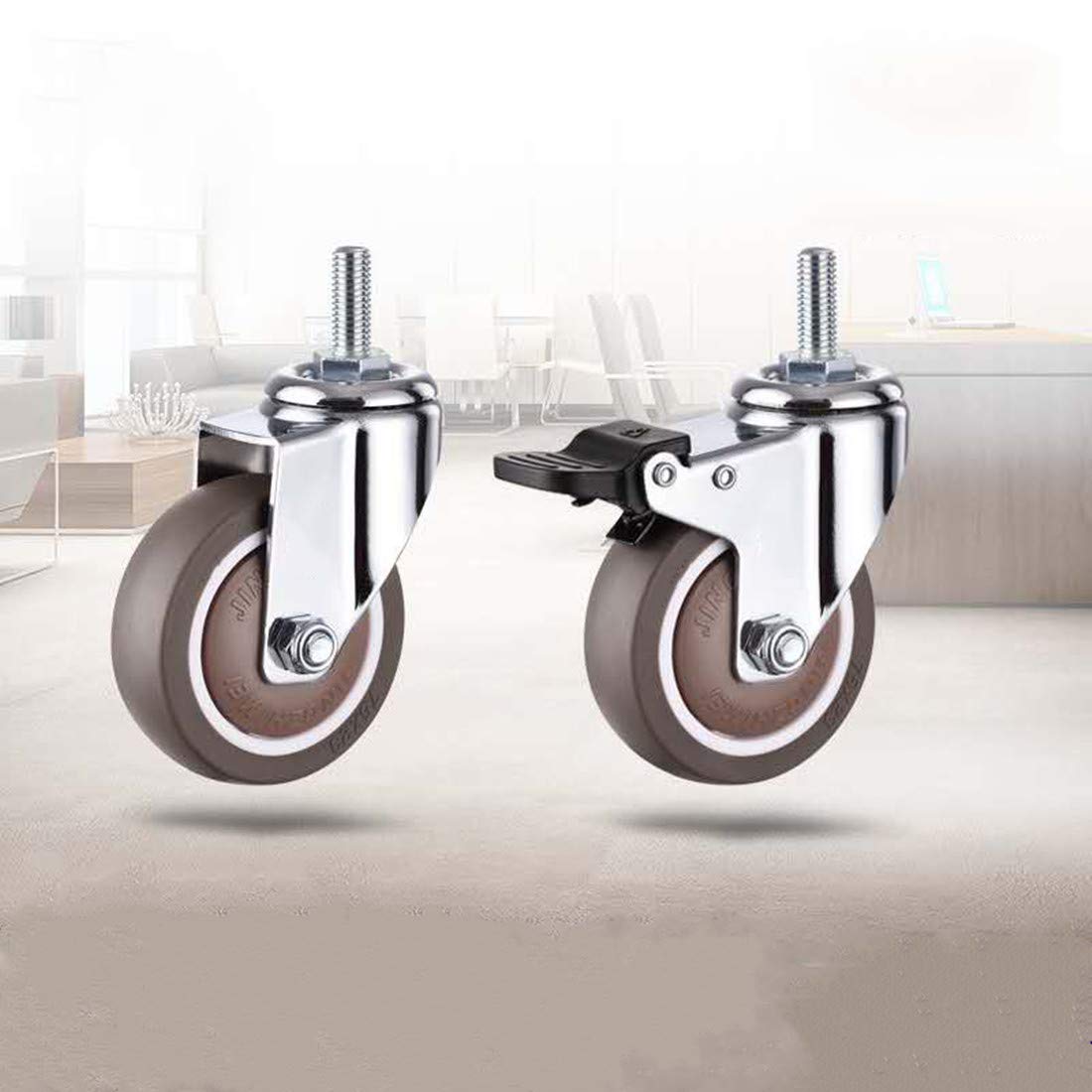 Ruote girevoli per impieghi gravosi con Gomma TPE, Confezione da 4, 6,3 cm (2,5 Pollici), Gambo filettato M10x25 mm, Ideali per carrelli e mobili, Scorrimento Fluido con Freno