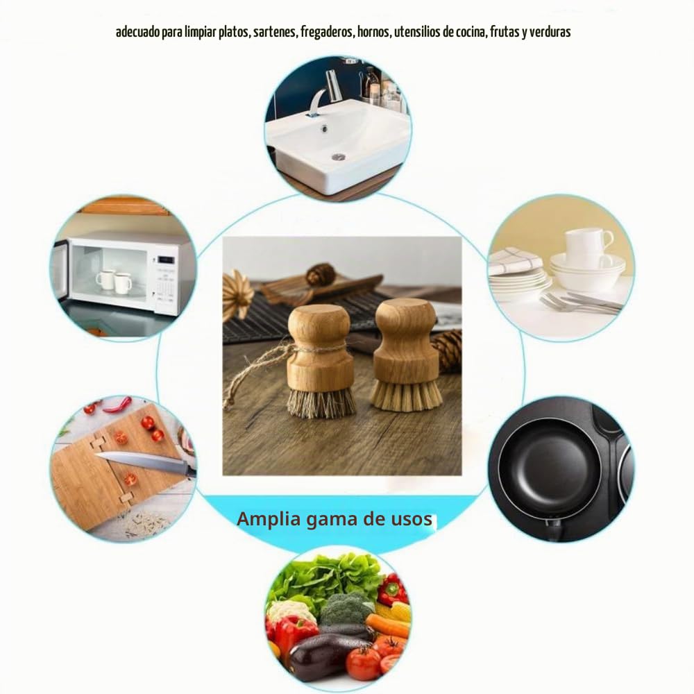 Cepillo de Madera para Ollas, Platos, Frutas y Fregadero - 2 Piezas