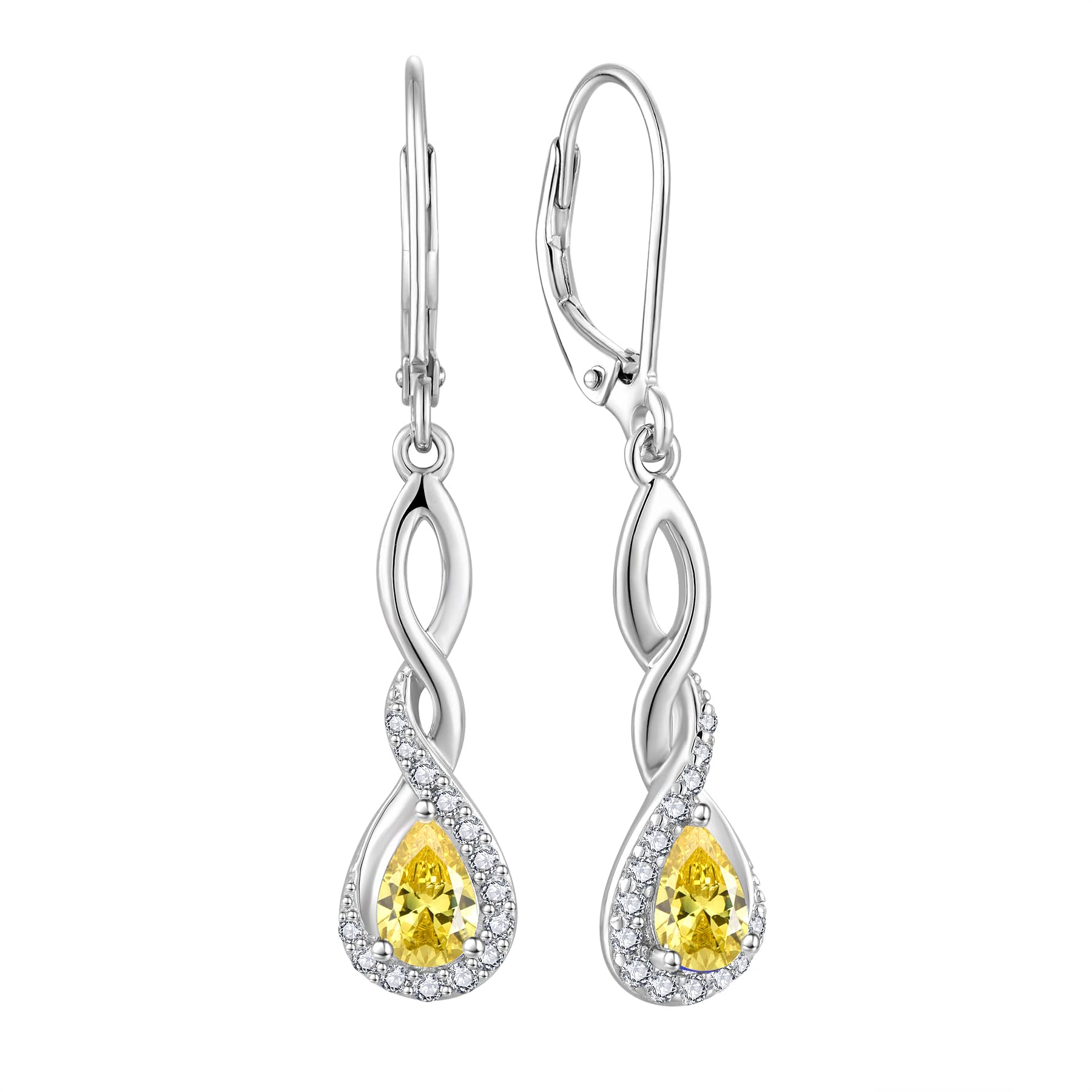 FJ Druppelvormige oorbellen, 925 sterling zilver, geboortesteen